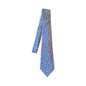 Salvatore Ferragamo 100% Silk Ocean-Themed Blue Tie Made In Italy Designer